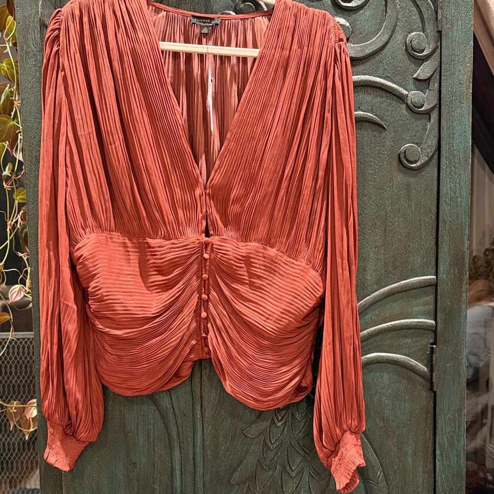 Elegant Rust Pleated Women's Top